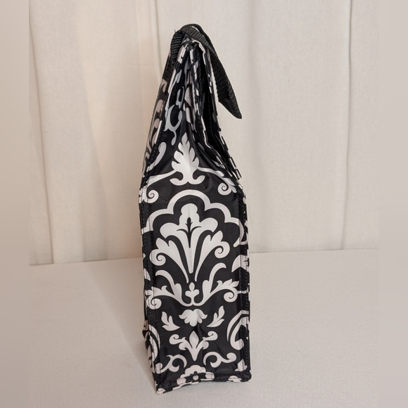 Thirty-One Black and White Scroll Insulated Wine Beverage Tote EUC - Picture 3 of 6
